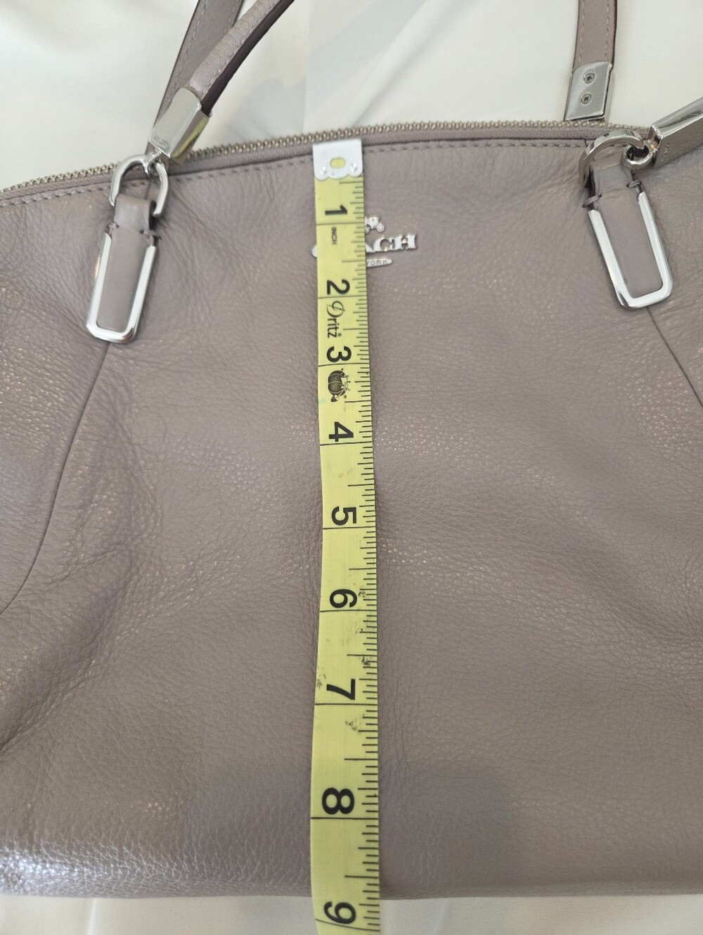 COACH Pebbled Leather Satchel in Taupe - Picture 6 of 10